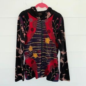 VTG Rising International Mixed Prints Floral Embroidery Hoodie Medium